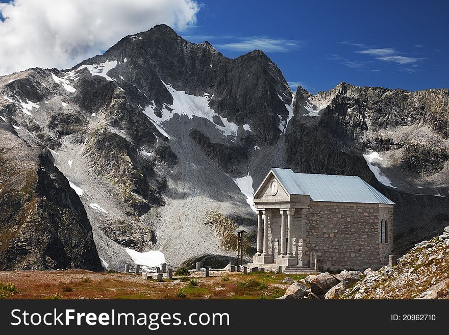 A small church in high mountain during summer