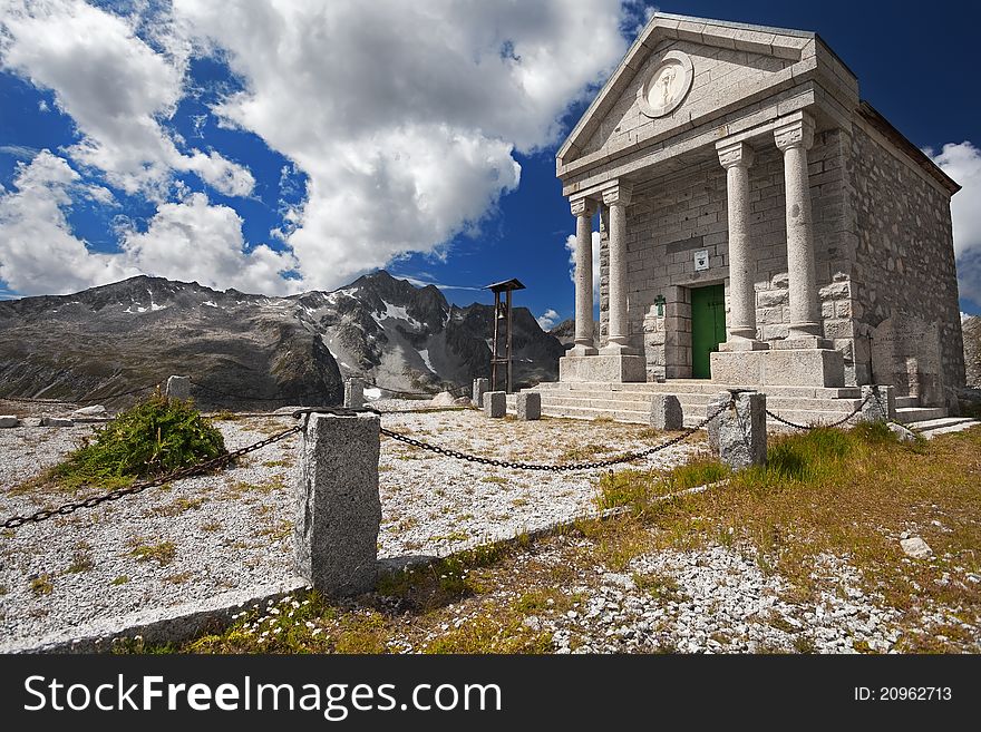 A small church in high mountain during summer