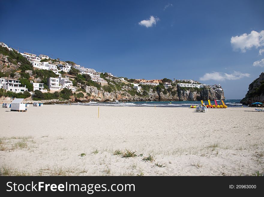 Cala Porter beach at Menorca island in Spain