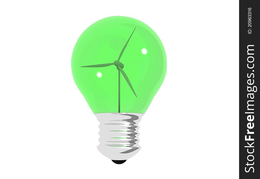 Green light bulb ecology concept 3d