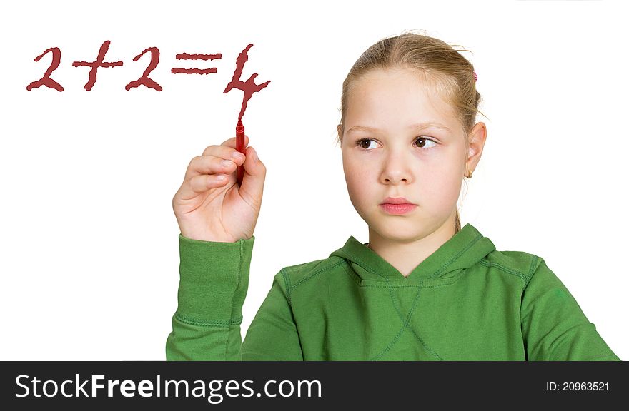 Schoolgirl with red marker in hand
