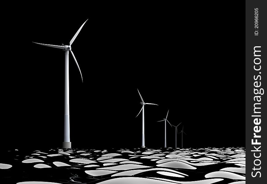 3d windmills in the night vawes