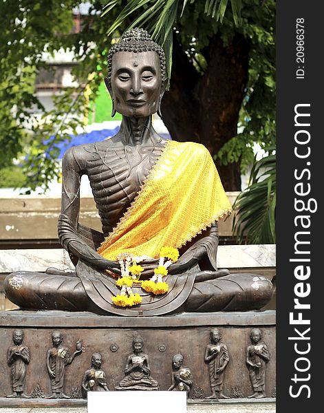 Statues of Buddha, Thailand, on white background.