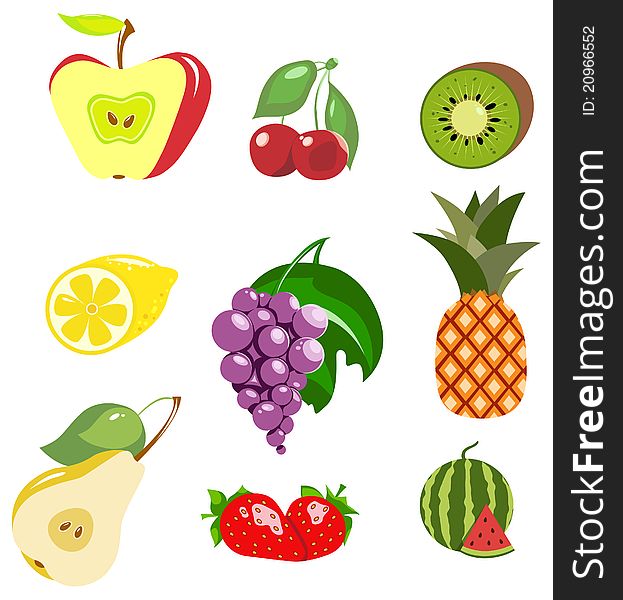 Set of fruits on white background