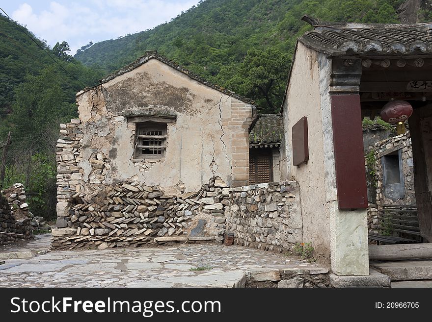 The old brick house of the ancient village in mountains, Beijing, China. The village has 400 years of history, was built in the Ming Dynasty of China