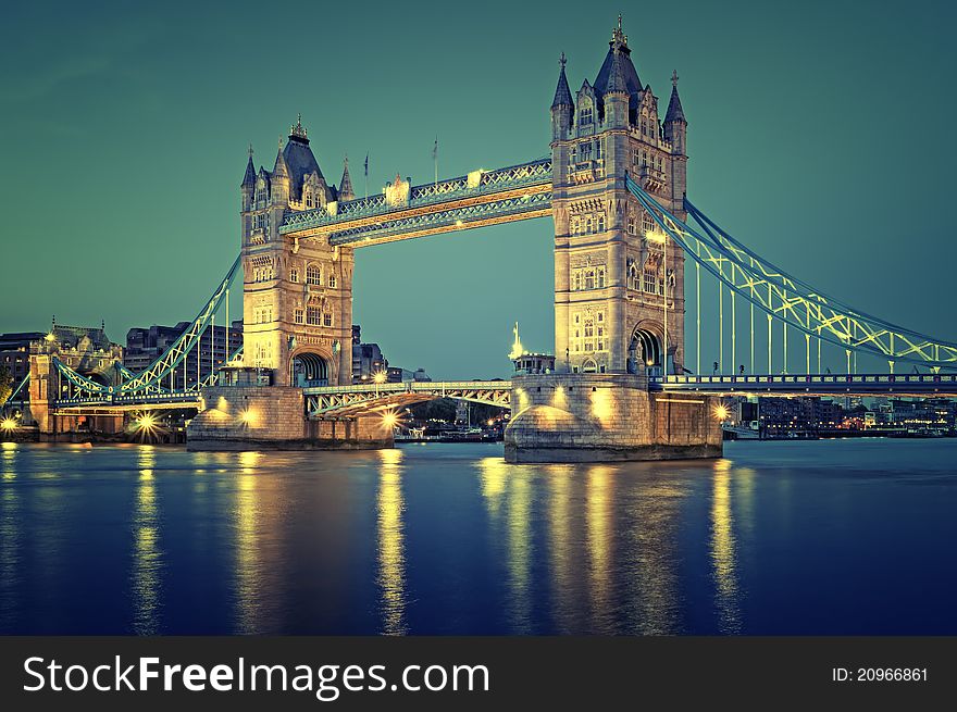 Color toned image of Tower Bridge. Color toned image of Tower Bridge