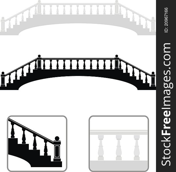 Set of ancient arch stone bridge black and gray silhouettes - vector isolated illustration on white background. Set of ancient arch stone bridge black and gray silhouettes - vector isolated illustration on white background