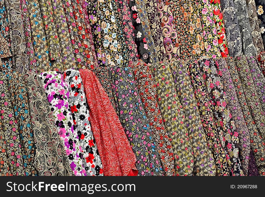 Variety of colored arabian fabrics. Variety of colored arabian fabrics