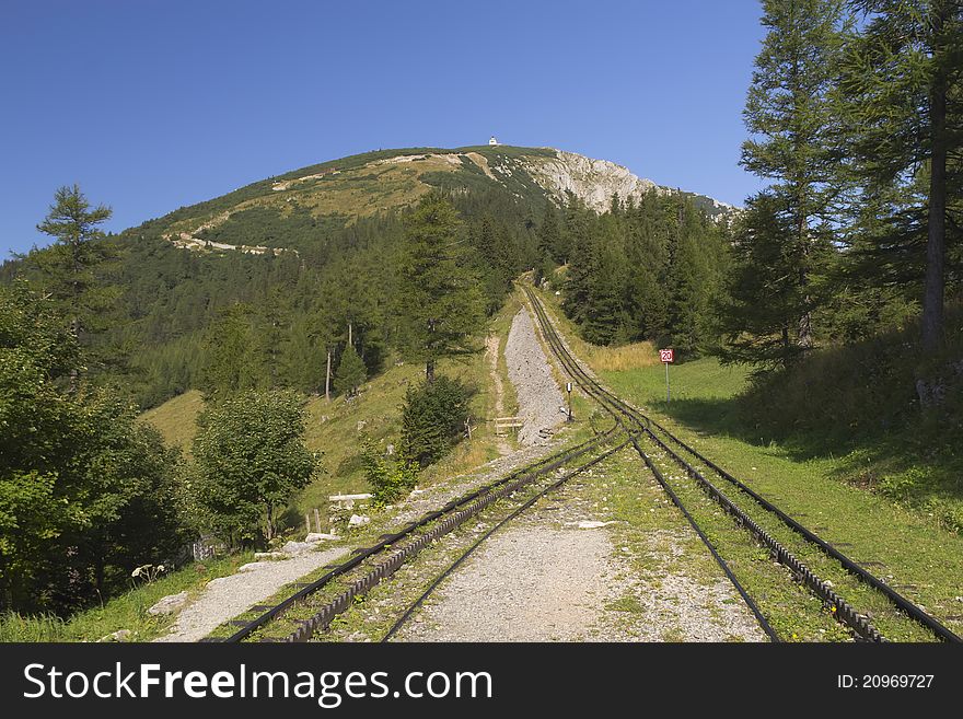 Mountain view with cogwheel railway (Schneeberg, Austria). Mountain view with cogwheel railway (Schneeberg, Austria)