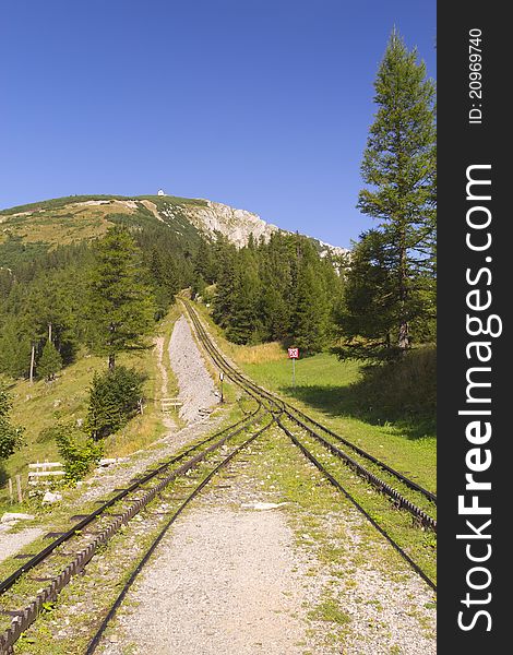 Mountain view with cogwheel railway (Schneeberg, Austria). Mountain view with cogwheel railway (Schneeberg, Austria)