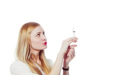 Pretty Nurse With Syringe Royalty Free Stock Image Pretty Nurse With Syringe Royalty Free Stock Image