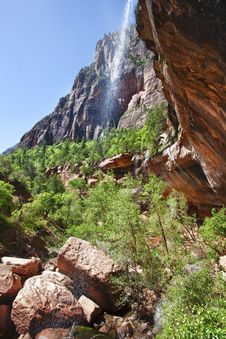 Waterfall In The Zion Canyon National Park, Utah Royalty Free Stock Photos Waterfall In The Zion Canyon National Park, Utah Royalty Free Stock Photos