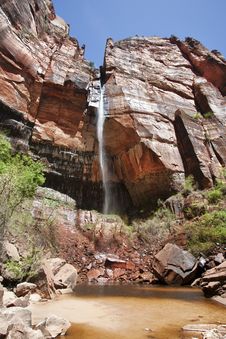Waterfall In The Zion Canyon National Park, Utah Royalty Free Stock Images
