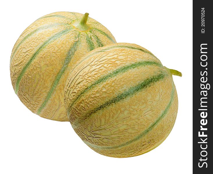 Two melons  Cantaloup , isolated on white