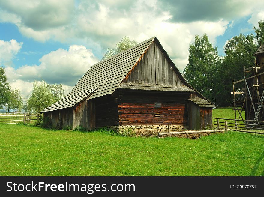 Wooden house, folk architecture in the Czech mountais