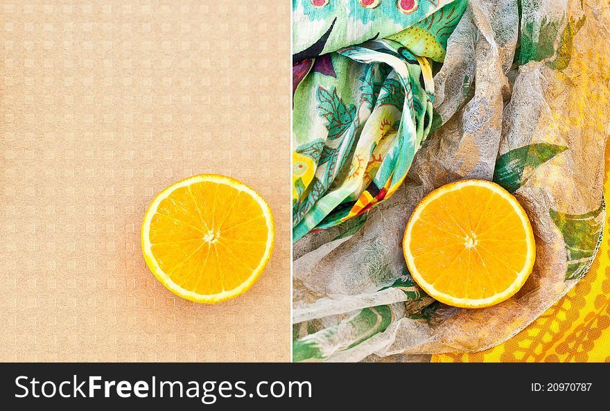 Colorful tropical still life on colored fabrics. Colorful tropical still life on colored fabrics