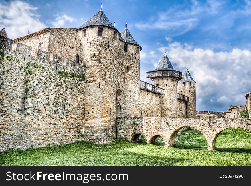 Chateau Comtal bridge located at Carcassonne, France. Chateau Comtal bridge located at Carcassonne, France