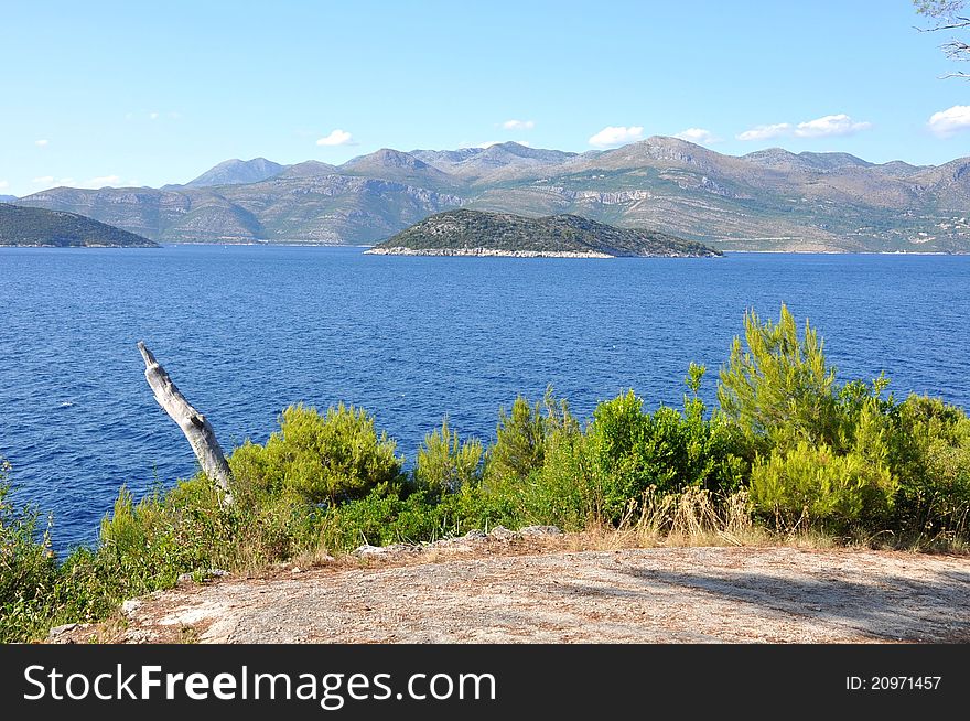 The view from Lopud island to the mainland of Croatia. The view from Lopud island to the mainland of Croatia.