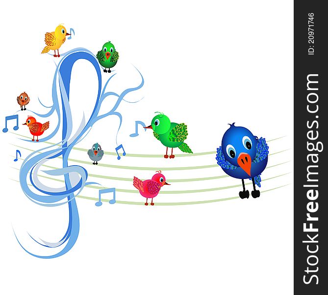 Little birds perched on the music wire. Little birds perched on the music wire