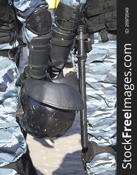 Helmet on a police officer in the street