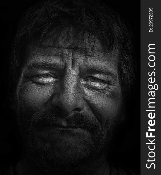 Black and white portrait showing pain and fatigue. Black and white portrait showing pain and fatigue