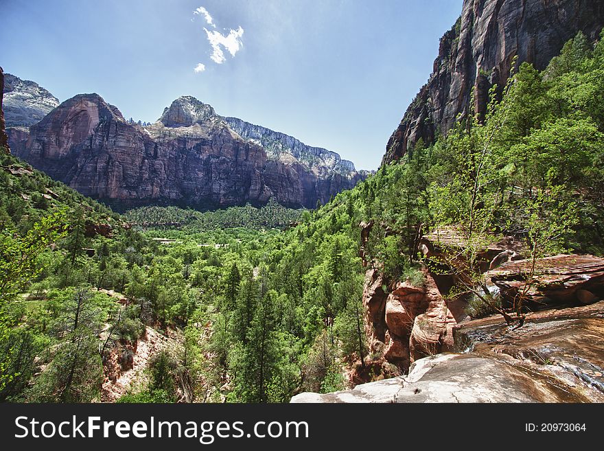View of the valley in the Zion Canyon National Park, Utah, USA