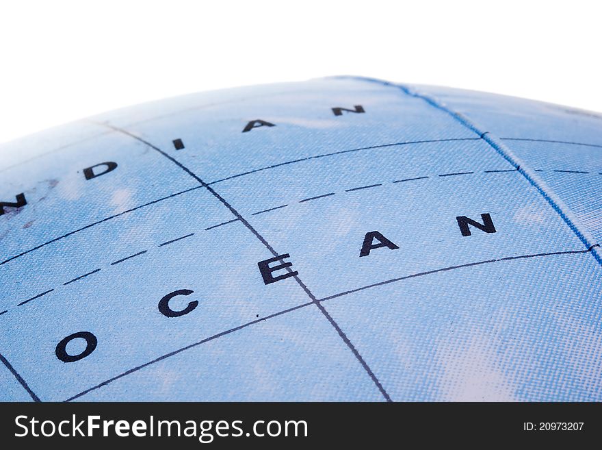 Close-up photograph of an ocean on a globe. Close-up photograph of an ocean on a globe.