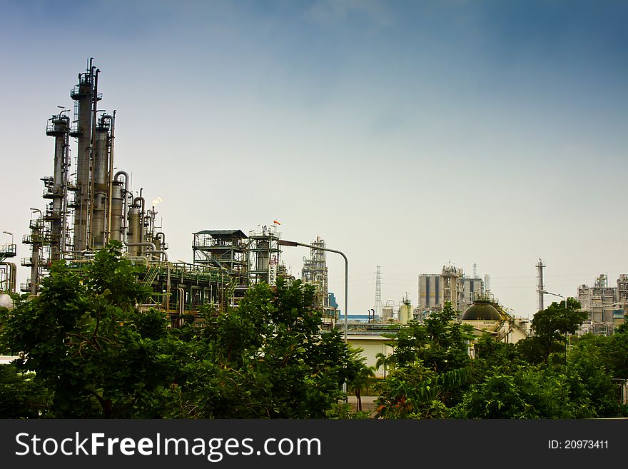 Tower and piping in factory