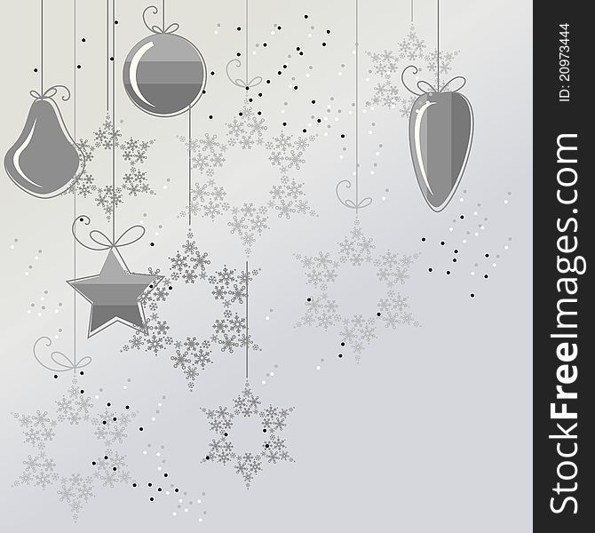 Christmas Background With Balls And Snowflakes