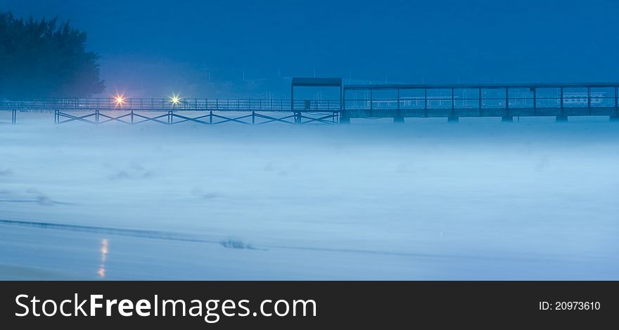 Image of pier's part early in the morning.