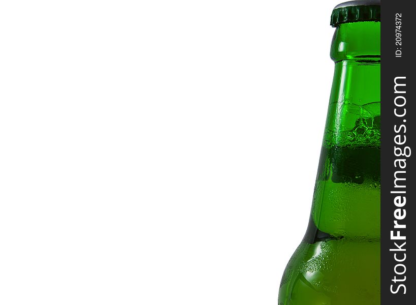 A half of green beer bottle isolated on white. A half of green beer bottle isolated on white.