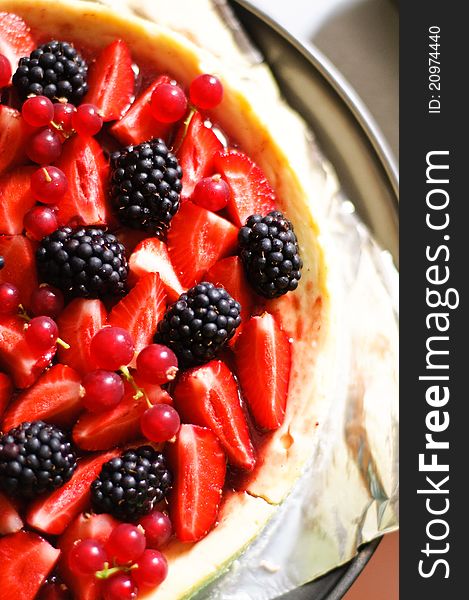 Cheesecake with blackberries, strawberries, red currant. Cheesecake with blackberries, strawberries, red currant