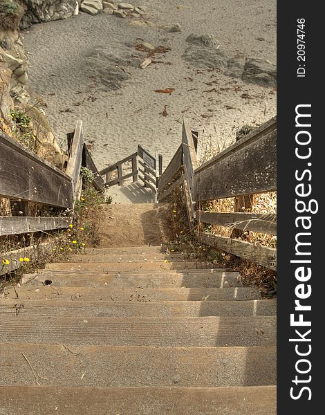 Steep stairs down to the beach, on the Sonoma-Mendocino coast.