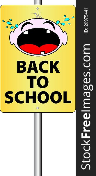 Back to school sign with crying child