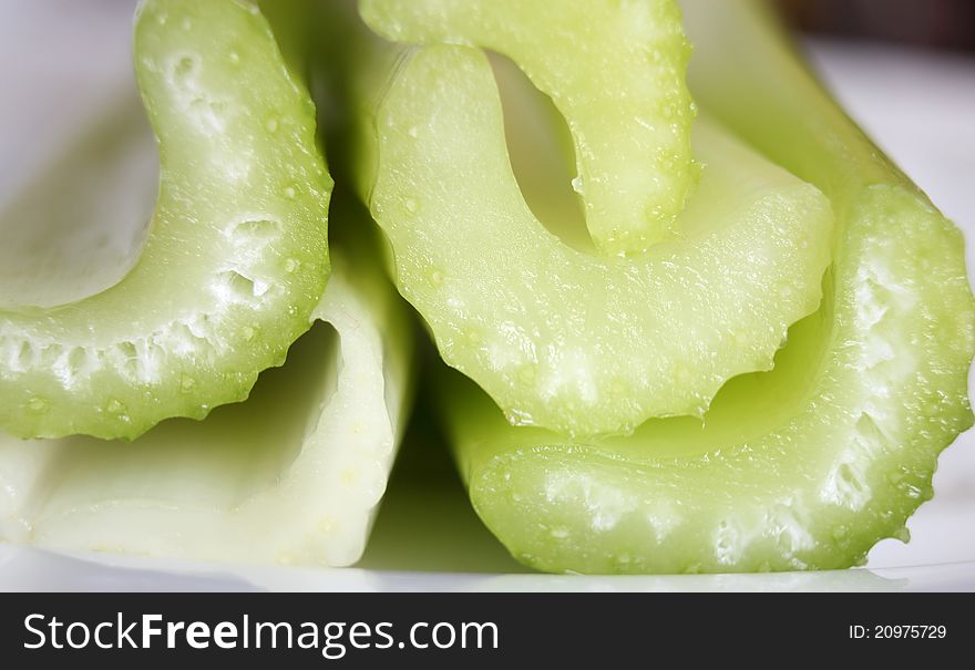 A close-up of a celery sticks