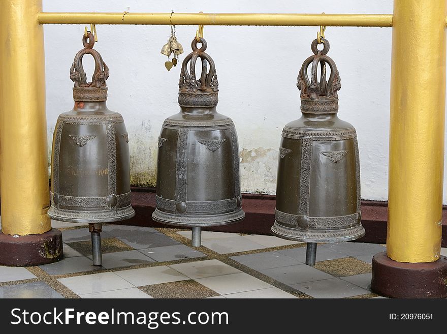 A row of bells in the temple. A row of bells in the temple