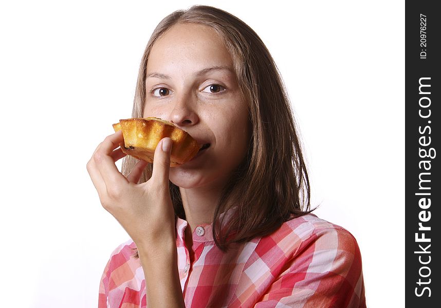 Woman With Appetizing Cake