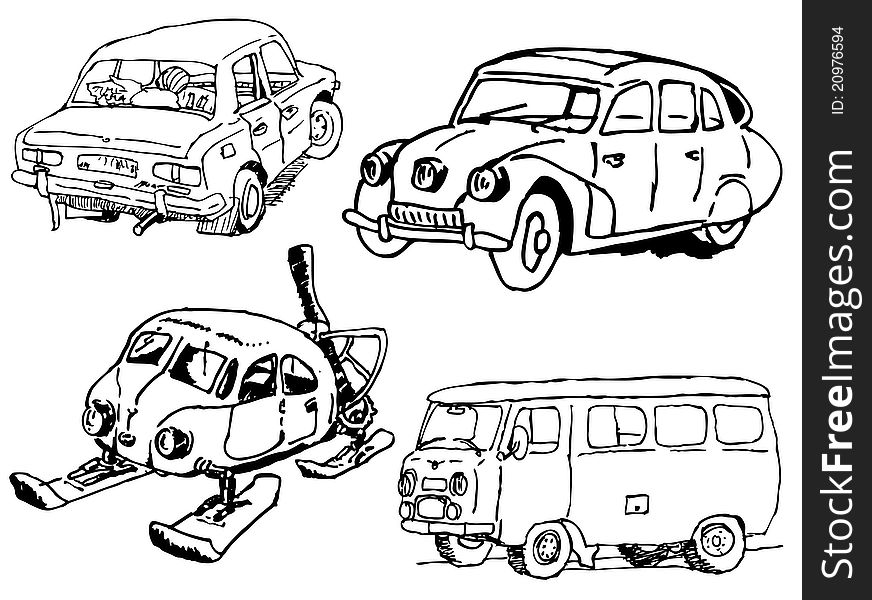 Hand made drawing of old cars
