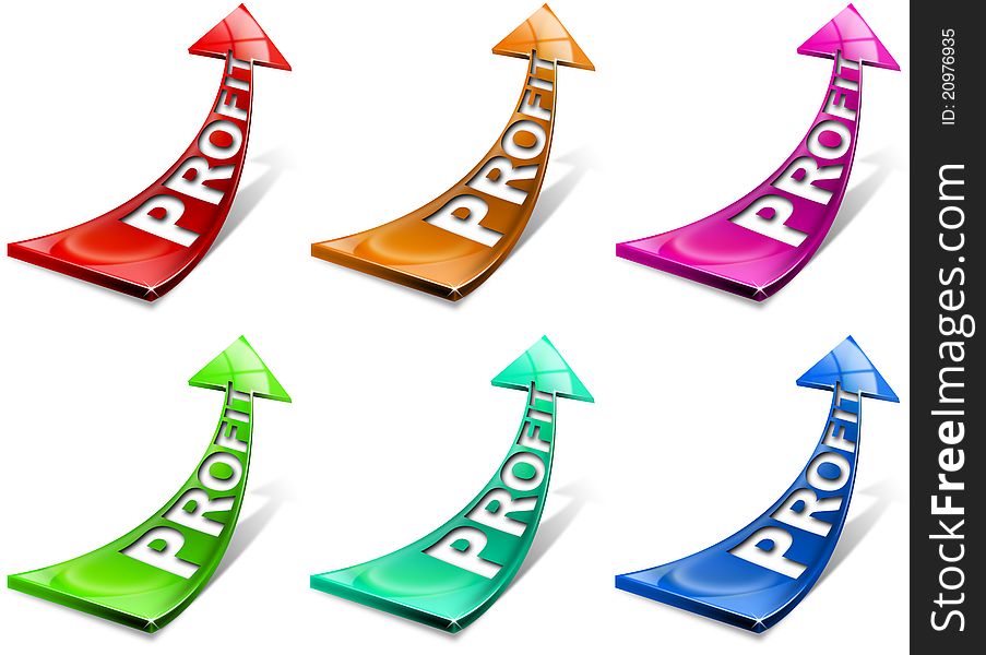 Colored positive arrows, whith the word profit. Colored positive arrows, whith the word profit