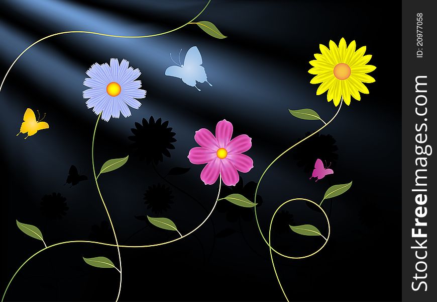 Flowers and butterflies under ambient light