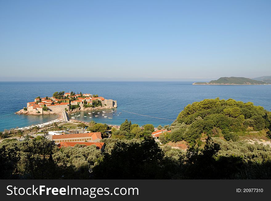 View of hotel Sveti Stefan in Montenegro