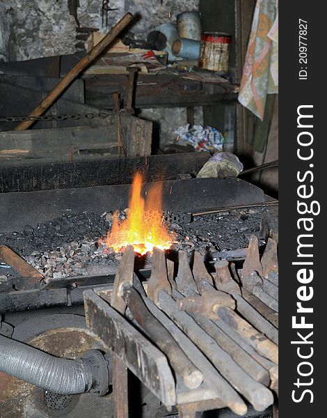 An blacksmith´s fire during work