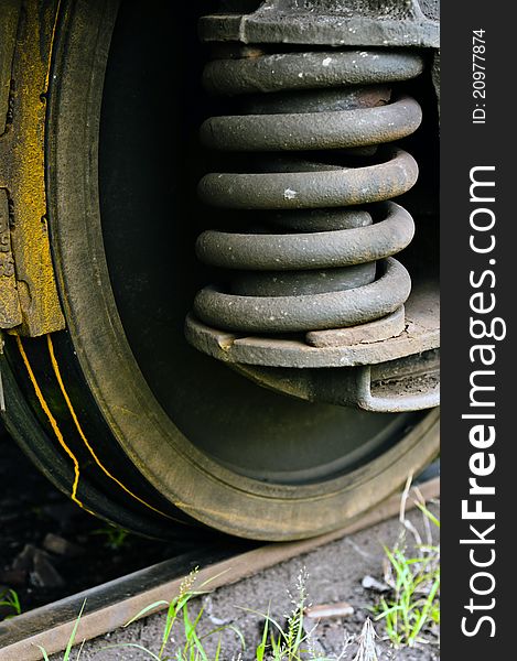 Wheel of an industrial train on the rail