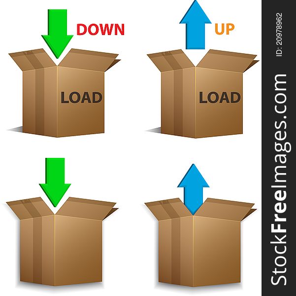 Vector set of Download and Upload cardboard boxes. Vector set of Download and Upload cardboard boxes