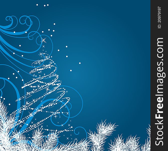 Blue Christmas background with stylized Christmas tree