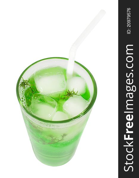 Green cocktail with herb isolated on white background, top view. Green cocktail with herb isolated on white background, top view