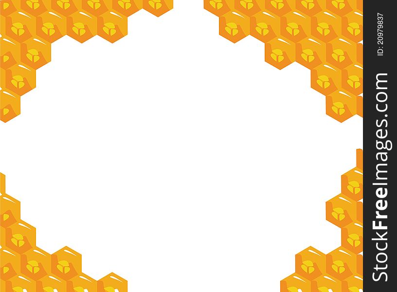 The orange background about honeycombs. Vector illustration