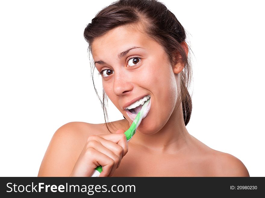Girl Brushing her Teeth