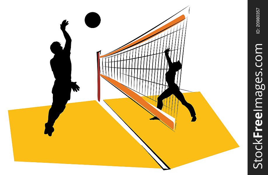 Illustration of two persons who playing volley ball - vector