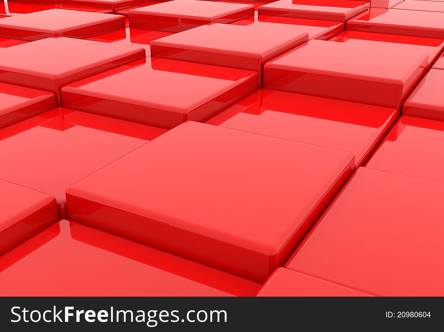 Red glossy cubes on different height. Background. Computer generated image. Red glossy cubes on different height. Background. Computer generated image.